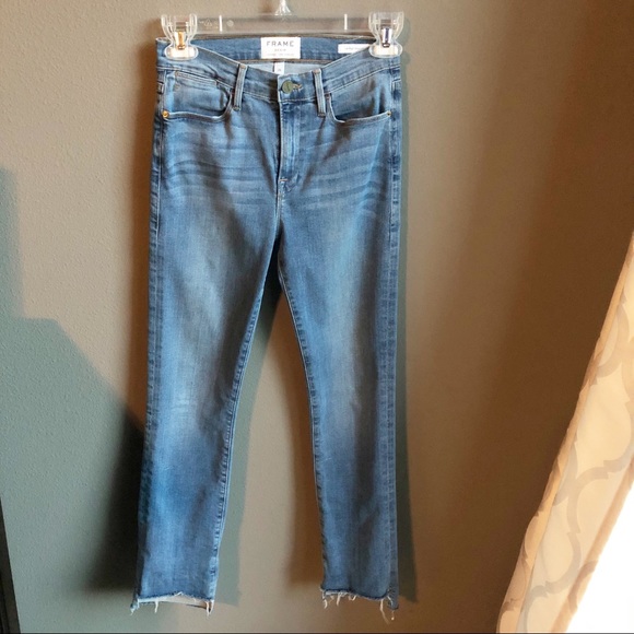 Frame Le High Straight Jeans Raw Hem Asymmetrical - Picture 3 of 8
